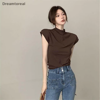 [Demtl] Áo thun ngắn tay cổ cao thời trang mùa hè dành cho nữ màu trơn Slim Crop Top OLA