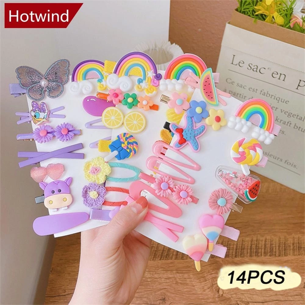 Hw set 14 Kẹp Tóc Hình Hoa Nhiều Màu Sắc A4Q6 Dành Cho Bé Gái