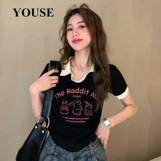 YOUSE áo phông áo thun nữ croptop baby tee Vintage Thời trang Casual Fashion WCS2430RFL 13Z240329