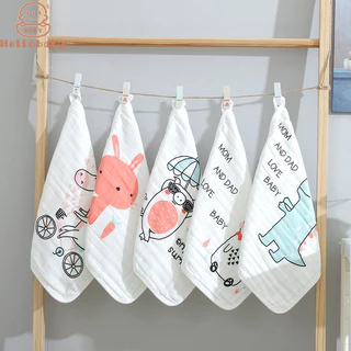 Hellobaby Khăn mặt gạc cotton nguyên chất Bộ khăn trẻ sơ sinh và trẻ em Móc khăn vuông nhỏ cho bé, thoải mái và mềm mại