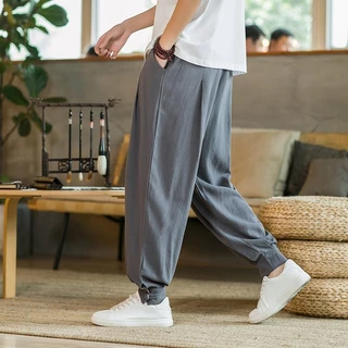 Nam Size Lớn Vải Lanh Cotton Quần Monk Quần Legging-Free Nam Nữ Vải Lanh Cotton Monks Loose Monk Quần Đóng Layman Thiền Quần Xuân Hè Quần Dài