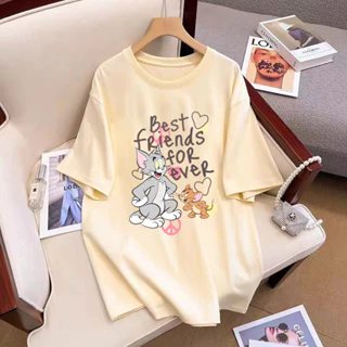 Fashmily 100% Cotton Áo Thun Nữ Quá Khổ Xuân Hè Rời Thường Ngày 2024 Thời Trang Mới Cổ Tròn Tay Ngắn Quần Áo Học Sinh