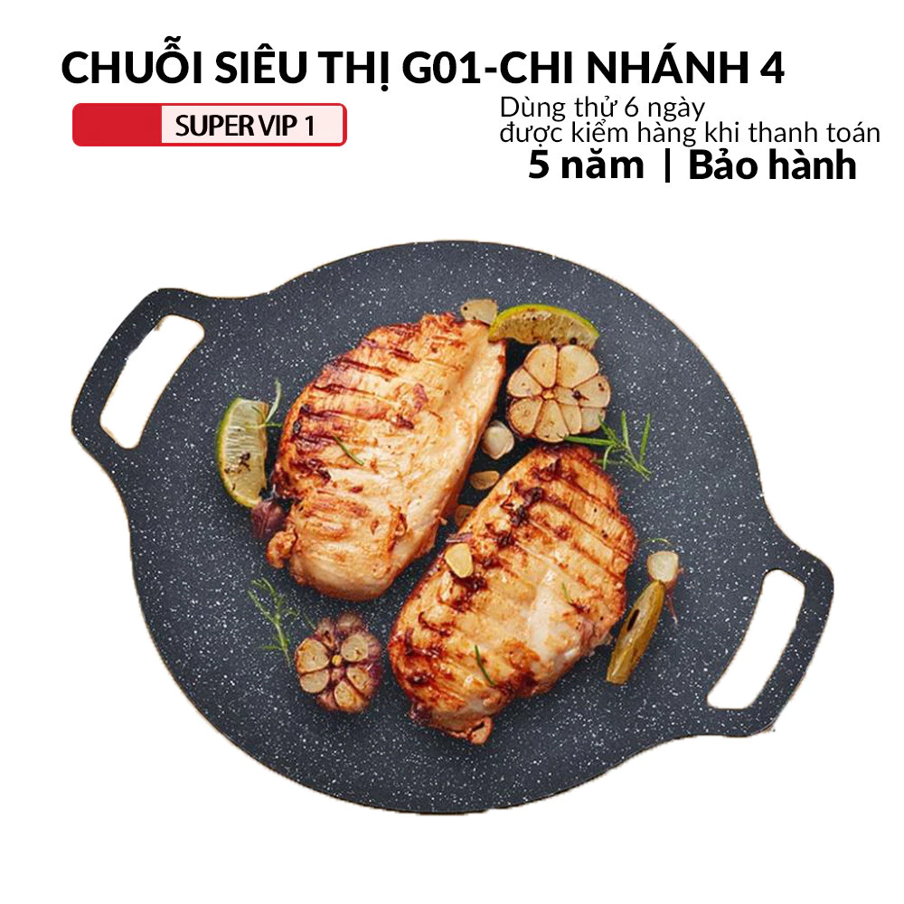 Chảo nướng đá không dầu Hàn Quốc size 34cm chảo nướng thịt BBQ chống dính dùng được cho mọi loại bếp, chất liệu cao cấp