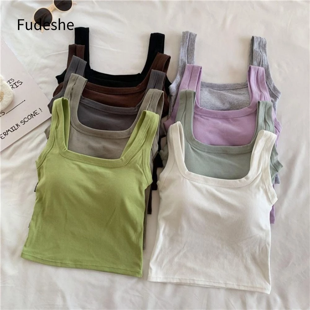 Fudeshe Áo ngực nữ, có miếng đệm ngực Áo hai dây cổ vuông, Cốc cố định dễ thương U Backless Free Size Ngực quấn ngực