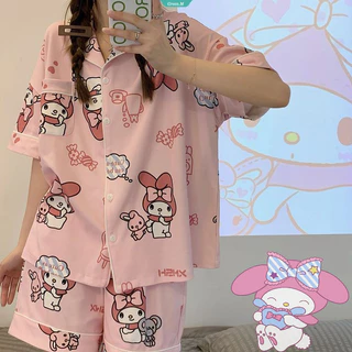 Sanrio Phim Hoạt Hình My Melody Bộ Đồ Ngủ Nữ Mùa Hè In Mới Nhật Bản Dễ Thương Ins Cardigan Quần Short Tay Ngắn Mặc Nhà Bộ Đồ Ngủ [GM]