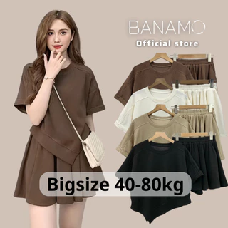 Set Nữ BIGSIZE Banamo Fashion Bộ áo Vạt Nhọn Cộc Tay Kèm Quần Sooc Xoè Nỉ Tăm