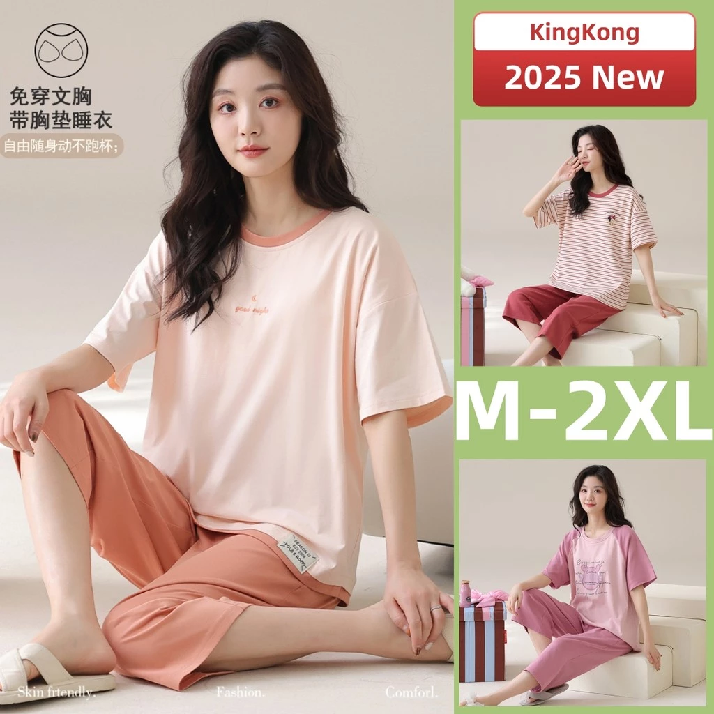 Bộ Đồ Ngủ Đệm Nữ Cotton Mùa Hè Tay Ngắn 3/ 4 Chiều Dài Bộ Đồ Ngủ Nữ Đồ Ngủ Người Phụ Nữ Chất Lượng Cao Homewear Mỏng