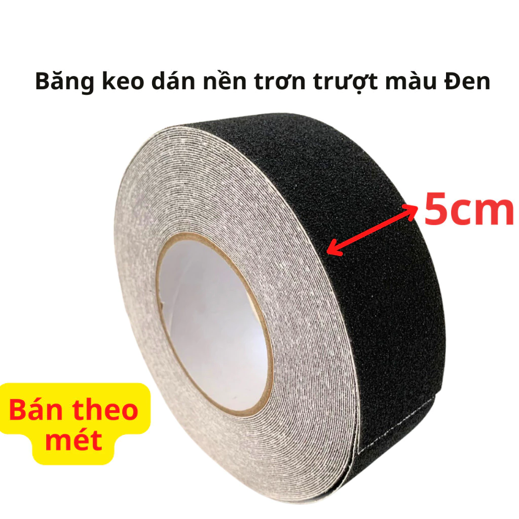 Băng keo nhám màu Đen, rộng 5cm, dán nền - cầu thang chống trơn trượt, bán theo mét - Siêu Thị Băng Keo