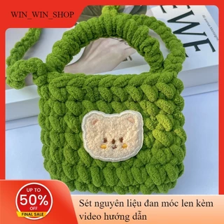 [HÀNG SẴN] Túi xách túi đeo chéo túi len mini handmade hình gấu mặt cười