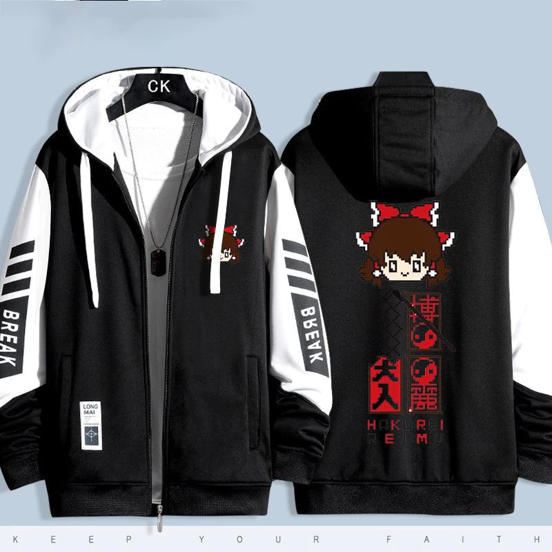 Anime TouHou Project 3D In Zip Up Áo Hoodie Nam Nữ Bông Tai Kẹp Áo Hakurei Reimu Kirisame Marisa Cosplay Dây Kéo Áo Khoác Ngoài