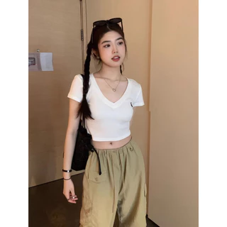 4 Màu Mùa Hè Phiên Bản Hàn Quốc Thời Trang Đường Phố Gợi Cảm Cô Gái Ngắn Trắng Tay Crop Top Nữ