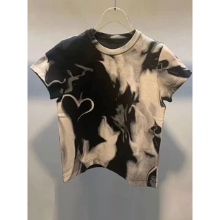 Thiết Kế Niche Tie-Dye Vai Trước Áo Thun Nữ Tay Ngắn Mùa Hè Phong Cách Mới Tính Khí Mỏng-