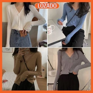 Áo khoác cardigan nữ LOZADO áo len nữ tay dài chất motoghi dày dặn hàng đẹp - A480