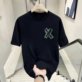 S-5xl Cotton Mùa Hè Thời Trang Mới Rời Cổ Tròn Cặp Đôi Tee Màu Trơn Phong Cách Đường Phố In Hình Áo Thun Nữ Tay Ngắn Cho Nam Đen / Trắng