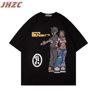 Áo thun nam ngắn tay JHZC mùa hè Mỹ cổ điển đường phố cao cấp hip-hop phong cách pixel in hoạt hình dáng rộng giản dị cổ tròn áo thun ngắn tay