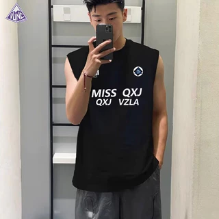 Áo vest nam VUNC mới hợp thời trang in chữ hàng đầu dáng rộng giản dị phù hợp với áo vest hip-hop