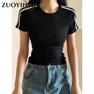 ZUOYINMO áo phông áo thun nữ croptop baby tee Hàn Phong hàn quốc Korean Stylish WTX24406WG 15Z240410