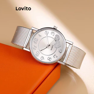Đồng hồ thạch anh Lovito kim loại màu trơn cơ bản phong cách thường ngày cho nữ LFA14058