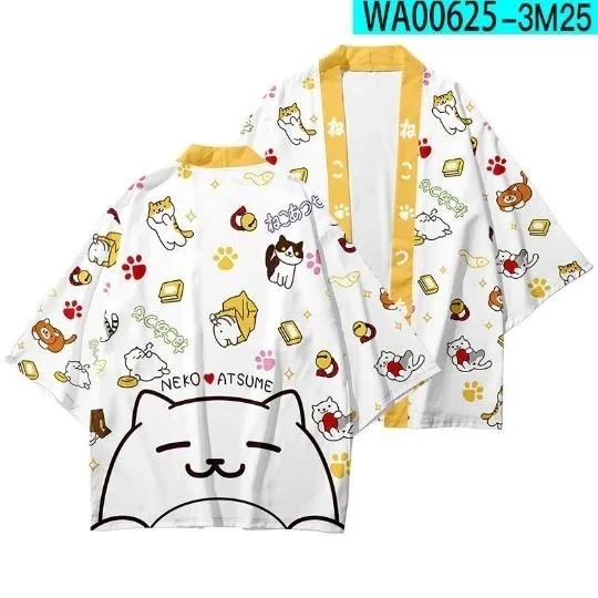 Trẻ Em Cosplay Yukata Bông Tai Kẹp Rời Cô Gái Kimono Đỏ Quần Áo Thời Trang Kawaii Mèo Anime In Áo Cardigan Nhật Bản Haori Mujer