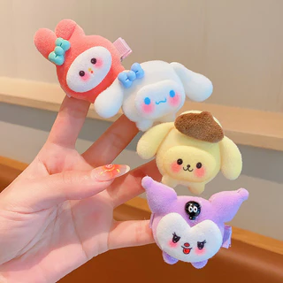 Kẹp Tóc Vải Bông Chủ Đề Nhân Vật Sanrio Kuromi Cinamoroll Melody Size 4cm Đáng Yêu Cho Nữ Và Bé Gái