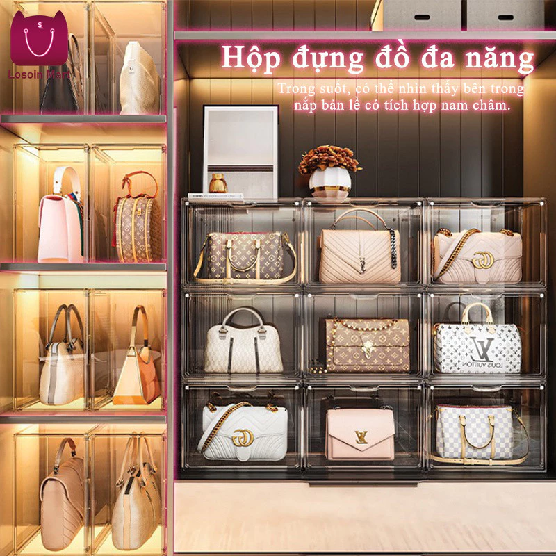 Tủ Trưng Bày Túi Xách Hộp Đựng Túi Xách Hộp đựng giày nhựa ngang trong suốt lắp ráp trưng bày giày dép nước hoa hộp nước