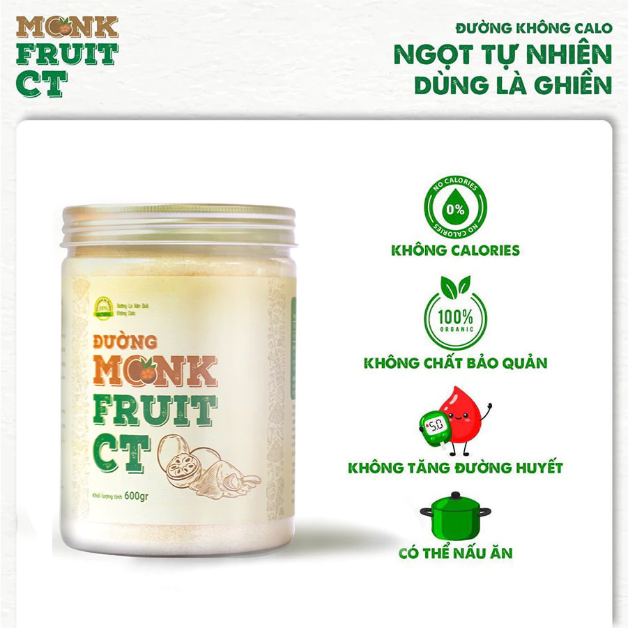 Đường Ăn Kiêng La Hán Quả Organic Hữu Cơ Monkfruit Ct Pharma 600 Gram