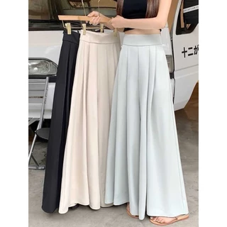 Quá Khổ Rộng Quần Culottes Mùa Hè Mỏng Cao Cấp Xếp Ly Phù Hợp Với Quần Eo Cao Drap Ôm Hơn Nhìn Thường Ngày Quần Sàn