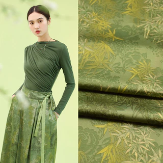 Cao Cấp Phong Cách Trung Quốc Xanh Tre In Mô Phỏng Lụa Satin Vải Sườn Xám Hanfu Váy Bộ Đồ Ngủ Vải Handmade Dép