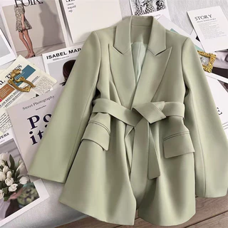 Áo Blazer Ren Màu Vàng Nữ Xuân Thu Phong Cách Mới Thiết Kế Thắt Lưng Blazer Tính Khí Phiên Bản Hàn Quốc Thường Ngày Hợp Thời Trang Phù Hợp Với Nữ