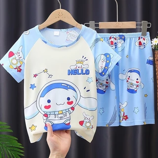 Cinnamoroll Pyjama Cho Trẻ Em Bé Gái Nhà Bộ Quần Áo Mùa Hè Tay Ngắn Hoạt Hình Bộ Áo Thun