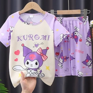 Trẻ Em Tay Ngắn Pyjama Bộ Lotso HelloKitty Sanrio Kuromi Hoạt Hình Mùa Hè Anime Đồ Ngủ Nhà Quần Áo Cho Bé Trai Và Gir