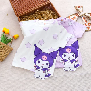 Áo thun ngắn tay bé gái 2024 Quần áo trẻ em Sanrio In hoạt hình Cotton Giải trí Áo