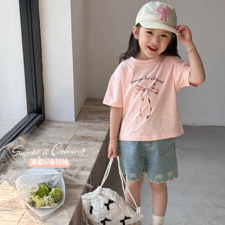 Áo thun ngắn tay bé gái mùa hè trẻ em thời trang giản dị quần áo trẻ em Hàn Quốc quần áo mới