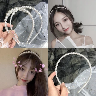 Ahellogirl Fairy Pearl Hairband Ins Sweet Face Wash Hairband Phong Cách Hàn Quốc Băng Đô Phụ Kiện Tóc Nữ Kẹp tóc hỗ trợ rửa mặt