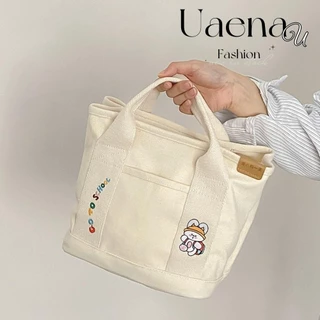 Túi Tote nữ UAENAU, Túi xách nữ dung tích lớn nhiều túi, Túi đựng đồ ăn trưa bằng vải Canvas thêu hoạt hình di động