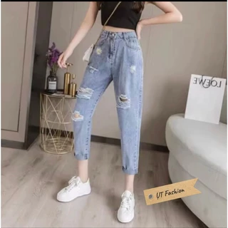 [Mua 2 giảm 5%] Quần jean nữ baggy chất bò xanh bạc rách kiểu thời trang lai lật hottrend 2023