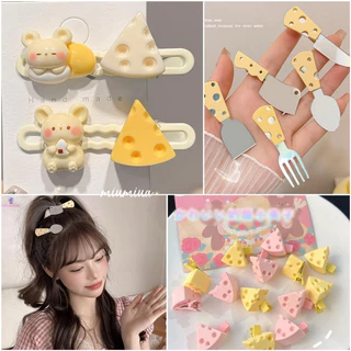 miumiua🔮Kẹp Tóc Hình Phô Mai / Chuột / Vịt Vàng Sữa Hoạt Hình Dễ Thương Ngọt Ngào