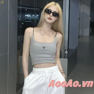 Áo vest nữ Crop Camisoles Họa tiết chữ Spaghetti Dây đeo không tay Backless