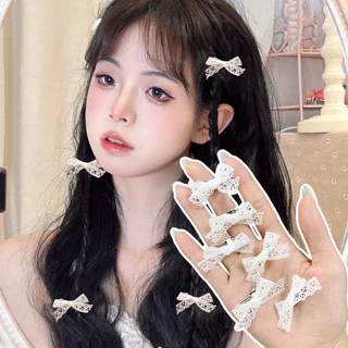 Kẹp Tóc Nơ Ren Trắng - Phụ Kiện Mũ Đầu Tóc - Cô Gái Puff Dễ Thương Barrettes Nhỏ - Xu Hướng, Ngọt Ngào, Mini, Phong Cách Mục Vụ - Kẹp Hóa Đơn Vịt Trẻ Em - Dành Cho Nữ