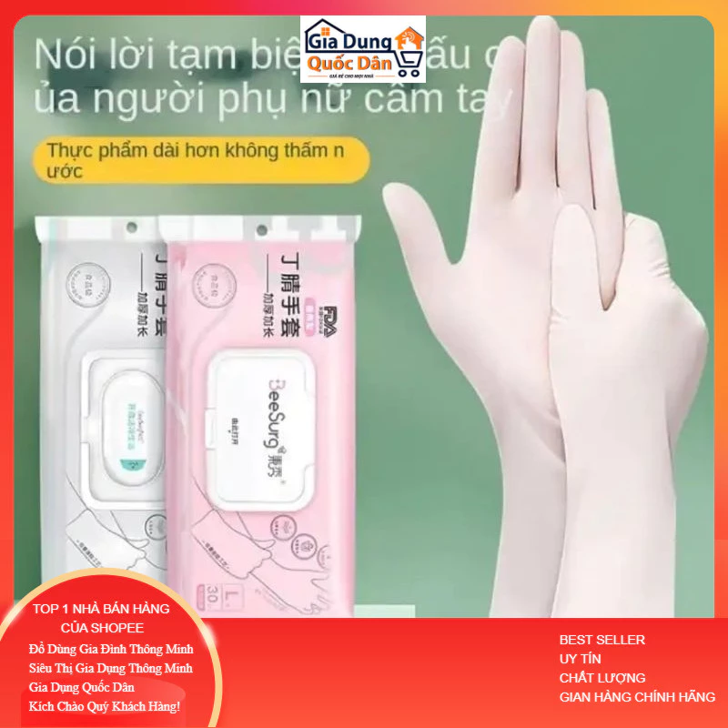 Hộp 30 găng tay làm bếp nếu ăn, Găng tay rửa bát siêu dai Găng tay cao su non