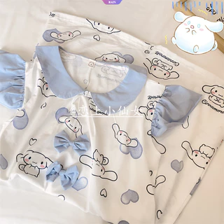 Sanrio Cinnamoroll Váy Ngủ Nữ Bộ Đồ Ngủ Mùa Hè Mới Tay Ngắn Ins Phong Cách Nhật Bản Hoạt Hình Dễ Thương Học Sinh Quần Áo Gia Đình [RAIN]