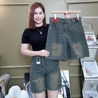 Quần jeans ngố rách cạp da