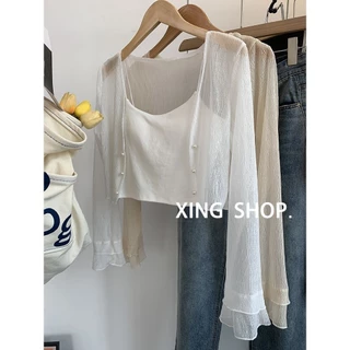 Áo khoác cardigan chống nắng voan màu trơn mùa hè dành cho nữ áo khoác mỏng tay dài