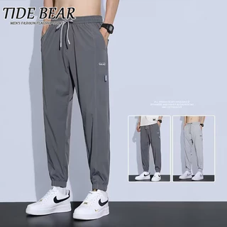 TIDE BEAR Quần mỏng mùa hè dành cho nam có chân bị ràng buộc, quần thể thao nam lụa băng mới hợp thời trang