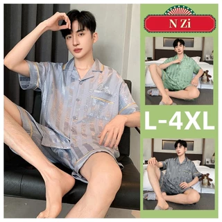 Bộ Đồ Ngủ Nam Cotton Plus Kích Thước Bộ Đồ Ngủ Mùa Hè Tay Ngắn Đồ Ngủ Người Đàn Ông Phiên Bản Hàn Quốc Sọc Loungewear L-4XL