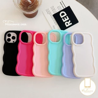 Ốp điện thoại Macaron màu kẹo lượn sóng sang trọng Tương thích cho iPhone 11 13 15 14 12 Pro MAX XS MAX 7Plus XR 6s 8 6 7 Plus X SE 2020 Vỏ Tpu mềm chống sốc màu trơn đơn giản