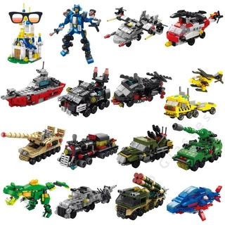 Tương thích với Lego Khối xây dựng hạt nhỏ sáu trong một Xe tăng Khủng long Quân đội SWAT Mô hình Đồ chơi giáo dục trẻ em