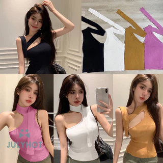 Cool Mùa Hè Dây Đeo Vai Dệt Kim Camisole Nữ Màu Trơn Sang Trọng Không Tay Slim Top vn