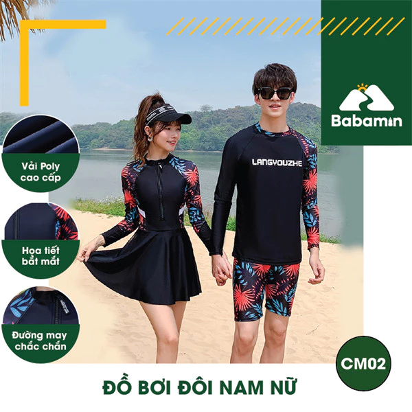 Đồ Bơi Đôi Nam Nữ Từ 45 đến 90kg - Babamin - Họa Tiết Dài Tay – CM02