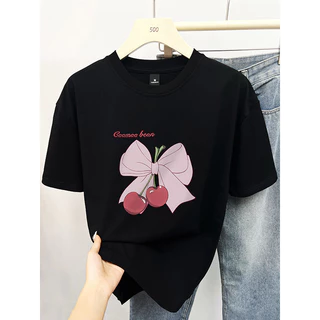 Fashmily Hàng Sẵn Có 100% Cotton Oversize Áo Nữ Mới Mùa Hè Hàn Quốc Tay Ngắn Thời Trang Unisex Tee Rời Cổ Tròn Quần Áo Nam